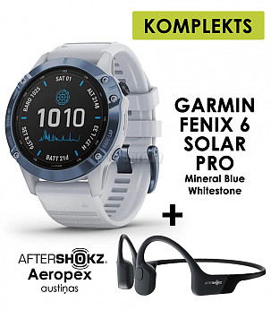 GARMIN Fenix 6 Pro Solar Mineral Blue / Whitestone + Shokz Aeropex spordikell