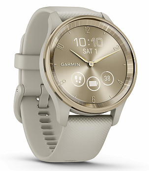 GARMIN Vivomove Trend Cream Gold Stainless Steel Bezel with French Grey Case and Silicone Band spordikell