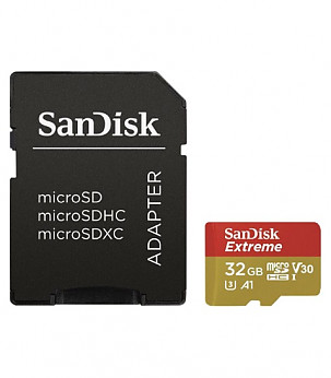 SANDISK Extreme microSDHC 32GB + SD Adapter for Action Sports Cameras 100MB/s A1 C10 V30 UHS-I U3 mälukaart